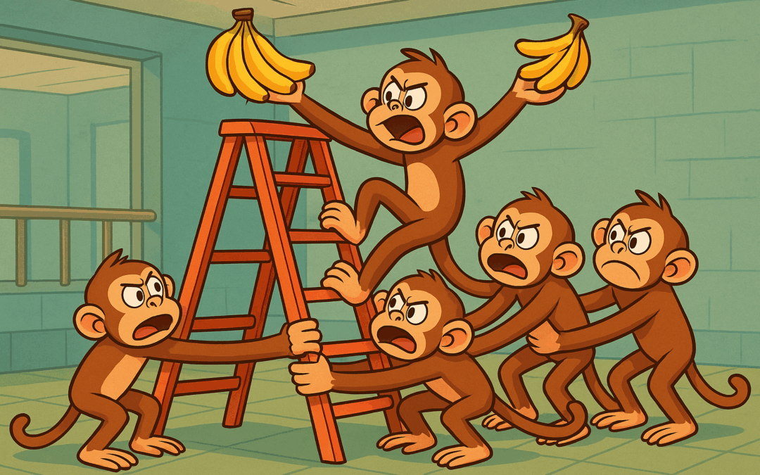Monkeys fight with each other over bananas to illustrate our need to challenge the status quo