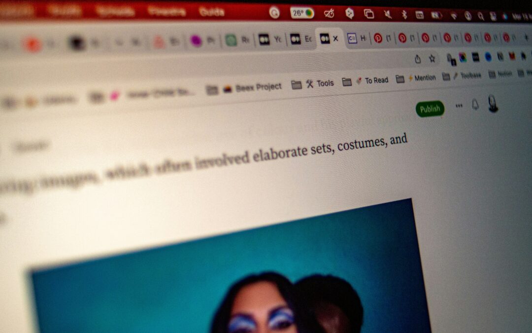 screenshot of computer monitor with 15 or more browser tabs open. Clearly someone is managing multiple projects