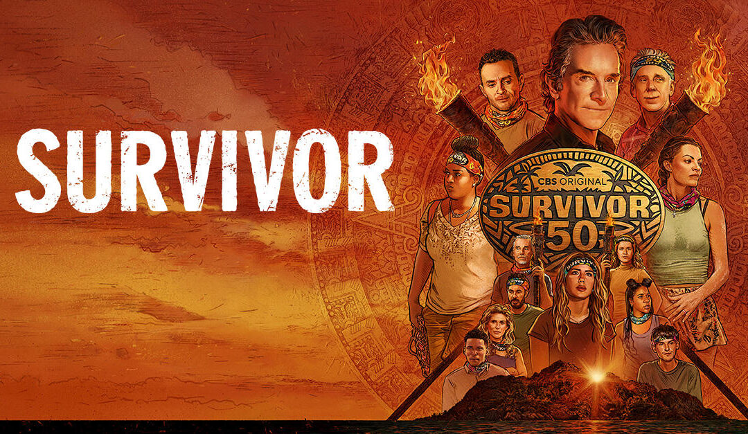 Survivor Season 50 logo with stylized images of Jeff Probst and several cast members. This season taught me a lot about adaptability and productivity.